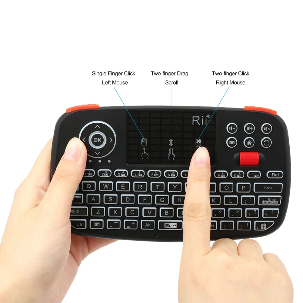 Teclado sem Fio Rii I4 Mini, Bluetooth, Touchpad, 2.4Ghz
