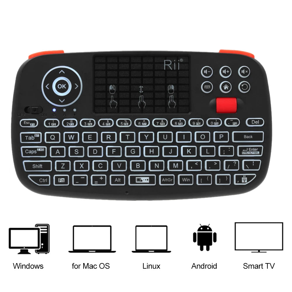 Teclado sem Fio Rii I4 Mini, Bluetooth, Touchpad, 2.4Ghz