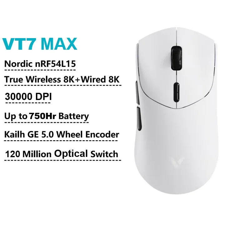 Mouse Gamer Sem Fio Rapoo VT7 MAX / VT7 com Taxa de Polling 8K Real, Leve (53g) e Bateria com Duração de até 750 Horas