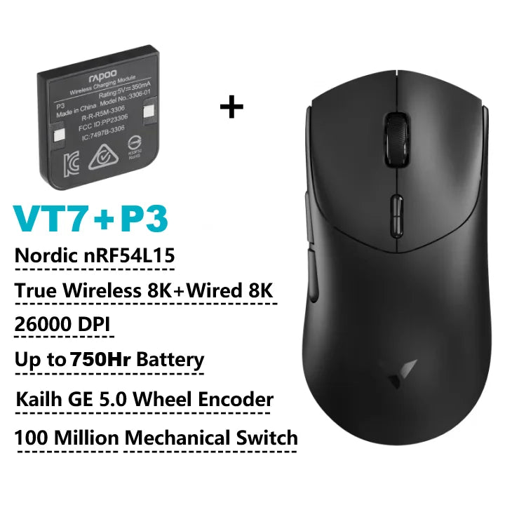 Mouse Gamer Sem Fio Rapoo VT7 MAX / VT7 com Taxa de Polling 8K Real, Leve (53g) e Bateria com Duração de até 750 Horas