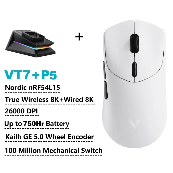 Mouse Gamer Sem Fio Rapoo VT7 MAX / VT7 com Taxa de Polling 8K Real, Leve (53g) e Bateria com Duração de até 750 Horas