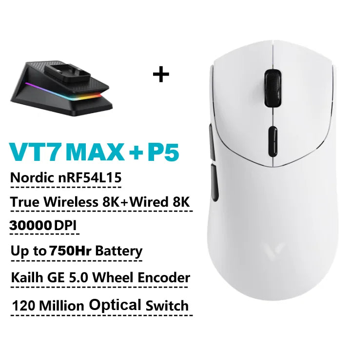 Mouse Gamer Sem Fio Rapoo VT7 MAX / VT7 com Taxa de Polling 8K Real, Leve (53g) e Bateria com Duração de até 750 Horas