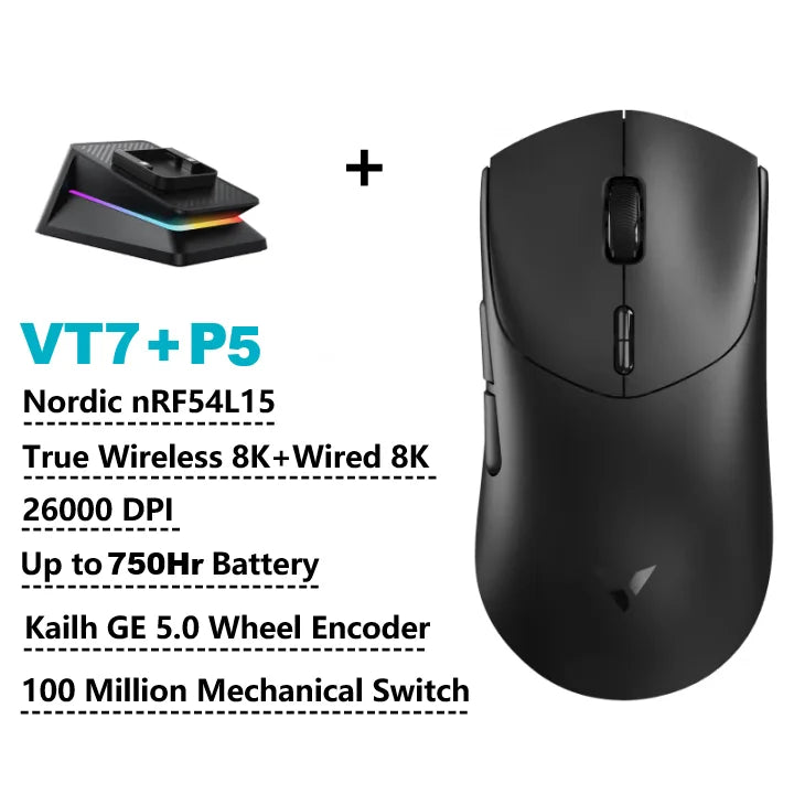 Mouse Gamer Sem Fio Rapoo VT7 MAX / VT7 com Taxa de Polling 8K Real, Leve (53g) e Bateria com Duração de até 750 Horas
