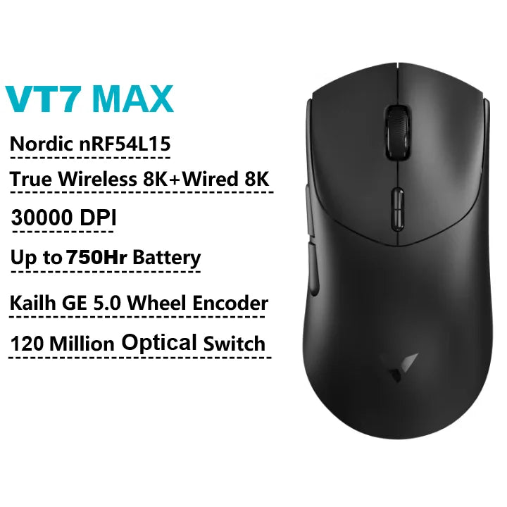 Mouse Gamer Sem Fio Rapoo VT7 MAX / VT7 com Taxa de Polling 8K Real, Leve (53g) e Bateria com Duração de até 750 Horas