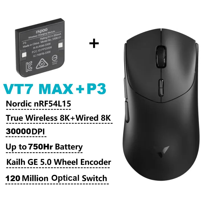 Mouse Gamer Sem Fio Rapoo VT7 MAX / VT7 com Taxa de Polling 8K Real, Leve (53g) e Bateria com Duração de até 750 Horas