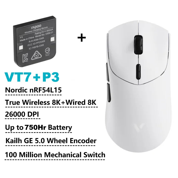Mouse Gamer Sem Fio Rapoo VT7 MAX / VT7 com Taxa de Polling 8K Real, Leve (53g) e Bateria com Duração de até 750 Horas
