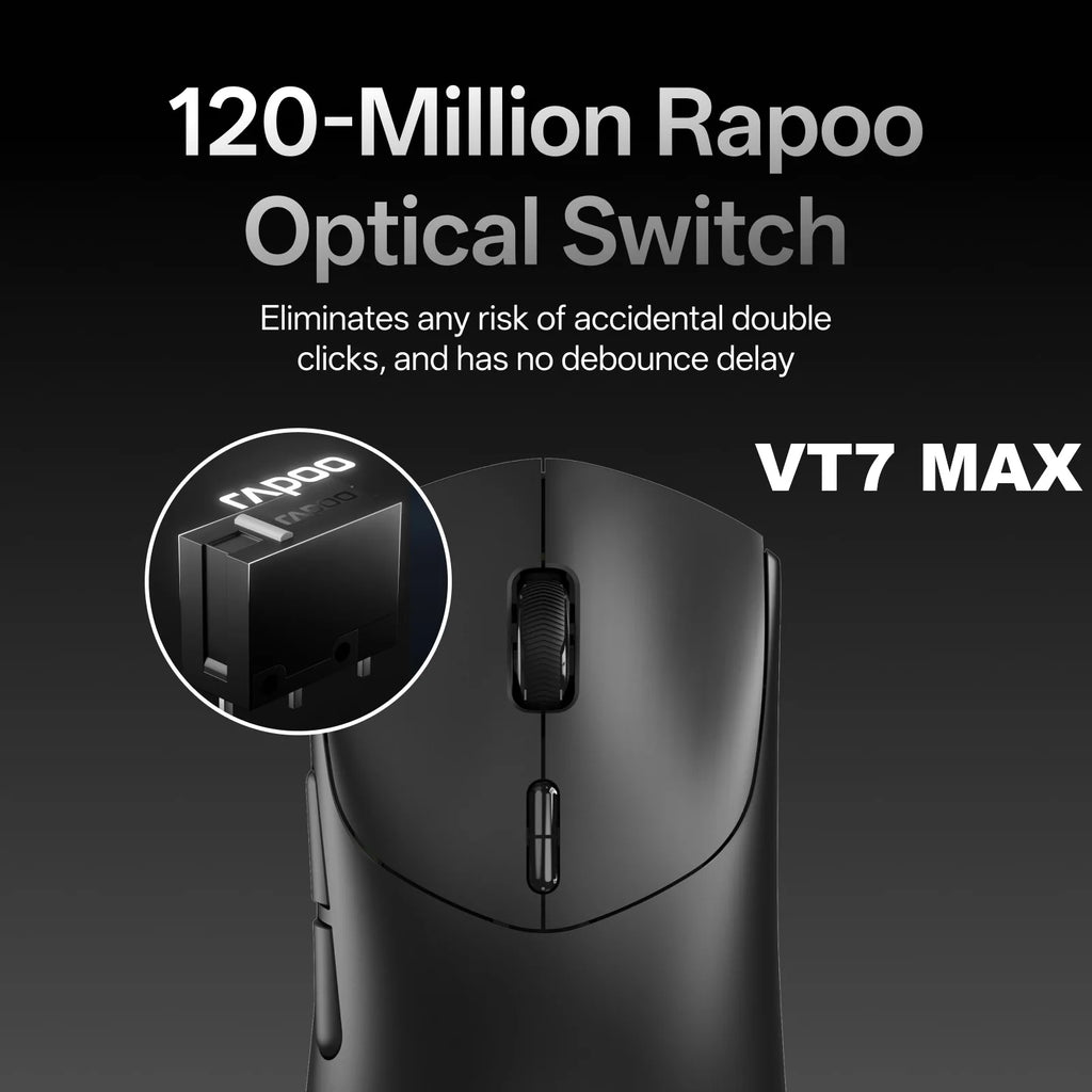 Mouse Gamer Sem Fio Rapoo VT7 MAX / VT7 com Taxa de Polling 8K Real, Leve (53g) e Bateria com Duração de até 750 Horas